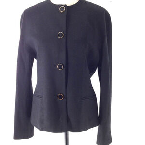 Talbots Black Collarless 100% Wool Career Blazer M